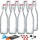 8 Pack [1 L / 33 fl. oz.] Swing Top Glass Bottles w/Airtight Stopper Lids – Flip Top Brewing Bottle for Fermentation, Kombucha, Mead, Vinegar, Beer, Kefir, Wine, Soda – With 8 Extra Seals & 2 Pourers