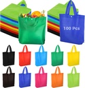 100 Pcs Tote Bags Bulk, 15 × 12.6 in Reusable Shopping Bags, Non Woven Bulk Tote Bags with Handles & Buttons, Washable & Foldable Present Bags for Parties, Camping, Retail, 10 Colors