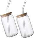 2pcs Glass Water Cups with Lids and Straws Transparent Portable Beverage Holders for Iced Tea Juice Soda Easy to Clean Reusable Cold Drink Tumblers