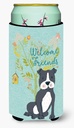 Caroline's Treasures BB7623TBC Welcome Friends Black Staffie Tall Boy Hugger Can Cooler Sleeve Hugger Machine Washable Drink Sleeve Hugger Collapsible Insulator Beverage Insulated Holder