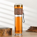 REPYL 300/400ml Glass Water Portable Bottle with Tea and Water Separation - Simple and Innovative Insulation Cup (Size : 300ml, Color : Wood Grain)