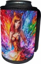 Can Cooler Bottle Wrap - Cat Woman. Redhead, ginger cat lady, orange dress, color background Alexis Design - Woman - Cat