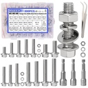 300pcs M5 M6 M8 Flanged Hex Head Bolts and Nuts Assortment Kit (10mm to 35mm), M5-0.8 M6-1.0 M8-1.25 Metric Nuts Screws Flat & Lock Spring Washer 304 Stainless Steel, Hex Socket Included