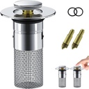2PCS Bathroom Sink Stopper Hair Catcher for 1.33-1.57Inch Hole, Pop Up Sink Drain Filter, Floor Drain Filter with Removable Stainless Steel FilterBasket for Laundry Utility RV(Plastic Core)