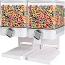 SEIWEI Multi-Function Food Dispenser Cereal Container Storage with Detachable Bottom Tray for Kitchen Organization Candy Nut Grain Keeping Food Fresh, Dual Control (White)