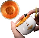 Z278 Portable Tea Set Home,Traveling 汝窑24k黄金盏 大号茶杯主人杯 Loose Leaf Tea cup 单杯开片 Ceramic Tea Cup,陶瓷鎏金杯 Tea Set Sake Cup 单杯礼盒