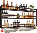 Wall-Mounted Wine Racks with Glass Holder,Wine Glass Rack Display Stand,Bar Shelves Metal Floating Shelves Upside Hanging Goblet for Liquor Bottles,for Living Room,Wine Cellar(Colo