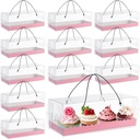 12 Pcs Pink Clear Cupcake Boxes with Handle 11 x 4.3 x 4'' Bakery Cake Boxes Rectangular Plastic Cake Roll Container Portable Pastry Dessert Gift for Valentine's Day Mother's Day