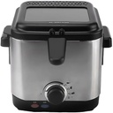 HALF SCALE Electric Immersion Fryer, Removable Fryer Basket, Adjustable Temperature, Lid with Visible Window and Odorless Filter, 1100W 1.6 Qt/1.5L (Silver)