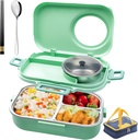 3 Compartments Bento Lunch box with Soup Bowl, Insulated Lunch Bag and Portable Utensils, Stainless Steel Camera Lunch Containers，Leak Proof Bento Box for Kids Adults Men Women…