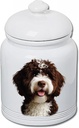 Best of Breed Portuguese Water Dog Brown Dog and Cat Ceramic Treat Jar 9" Tall Air Tight Seal All White