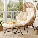 NICESOUL Wicker Egg Chair with Ottoman, Indoor Outdoor Egg Basket Lounge Chair w/Cushion, Oversized Egg Seat with Legs 440 Lbs, Comfy Cozy Boho Style Nest Chair w/Footrest for Patio, Balcony, Beige