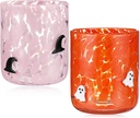 Yoiemivy 2 Pack Halloween Icon Juice Glasses 14 oz Double Old Fashioned Icon Handblown Stemless Wine Glasses Cute Ghost Glass Drinking Cups for Halloween Fall Party Supplies