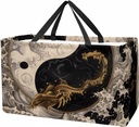 Reusable Grocery Bag Art Yin Yang Symbol Large Stand Up Tote Shopping Bag with Reinforced Handles