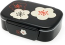 Kotobuki 2-Tiered Bento Box, Black with Flower Blossoms and Snap Lid