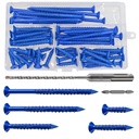 WenSilon(100 PCS) 3/16" Concrete Screw Anchor Kit Blue Flat Head for Anchoring to Masonry, Block or Brick Stucco