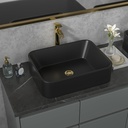 Sarlai Bathroom Vessel Sink - 19"x15" Modern Bathroom Sink Rectangular Above Counter Black Porcelain Ceramic Bathroom Vessel Vanity Sink Art Basin