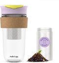 Large Travel Mug Loose Tea Infuser - Detachable Tea Strainer with Spill Proof Lid - 18oz/530ml BPA-Free Reusable Glass Travel Coffee Cup with Cork Band (Ice Cream, 18oz)