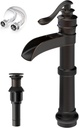 Vessel Sink Faucet, Oil Rubbed Bronze Black Bathroom Faucet, Farmhouse Waterfall Sink Faucet Single Hole with Pop Up Drain Assembly Without Overflow One Hole Mixer Tap Deck Mount