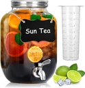 1 Gallon Glass Drink Dispensers for Parties, Large Beverage and Water Dispenser, Lemonade Dispenser, Sun Tea Glass Jar for Outside, With a Fruit Infuser, One Stainless Steel Spigot Included