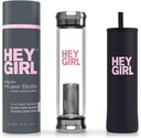 Hey girl Glass Water Bottle Tea Infuser - 14oz Insulated Glass Bottles with Tea Steeper & Silicone Sleeve for Loose Leaf Tea & Infused Fruit - Travel Tea Brewer Tumbler Mug - Gifts for Tea Drinkers