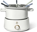 Beautiful 3-Quart Electric Fondue Set by Drew Barrymore – 1000W, Stainless Steel Pot, Bonus 2Qt Ceramic Insert, Adjustable Temperature, Nonstick, Dishwasher Safe