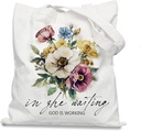 Christian Gifts Canvas Tote Bag with Watercolor Floral Design - Aesthetic Religious Tote for Women, Reusable Grocery Shopping Bag for Church, Bible Study, Travel & Daily Use