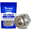 Fastenere Nylon Insert Hex Lock Nuts - 3/8"- 16 (50-Pack) Stainless Steel 18-8, Plain Finish, Corrosion-Resistant, Durable Multi-Use Hardware Nuts - Secure Fastening with Hex Socket Drive