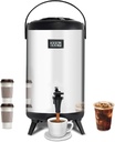 Insulated Beverage Dispenser,12L/3.2Gal Coffee Dispenser,Tea Dispenser,Coffee Carafe,Thermos Urn,Hot and Cold Drink Dispenser Faucet with thermometer For Hot Tea&Coffee,Cold Milk,Water,Juice(silver)