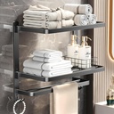 Towel Racks for Bathroom,Soupiar 3 Tier Foldable Bathroom Towel Rack Wall Mounted,16Inch Stainless Steel Shelf Towel Bar,Lavatory Holder with Hooks Shelves（Black）