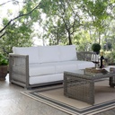 Modway Aura Wicker Rattan Outdoor Patio Sofa Couch in Gray White