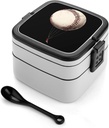 Baseball Hot Air Balloon Lunch Box with Handle Stackable 2 Layer Leak-Proof Bento Box Portable Food Containers for Unisex