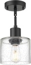 LMS Semi Flush Mount Ceiling Light, Modern Farmhouse 1-Light Ceiling Light Fixture in Matte Black Finish with Seed Glass, LMS-101
