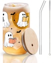 Ghost Reader Halloween Cup, Cute Spooky Gifts for Book Lovers, 16 oz Iced Coffee Tumbler Cup with Lid Straw, Book Themed Bookworm Bookish Reading Halloween Gifts for Women Librarian Reader