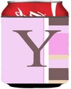 Caroline's Treasures CJ1005-YCC Letter Y Initial Monogram - Pink Stripes Can or Bottle Hugger Cooler Washable Drink Sleeve Collapsible Beverage Insulated Holder, Can Hugger, Multicolor