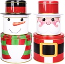 Whaline 2 Pack Christmas Food Tin Box Set Large Santa Claus Nutcracker Design Cookie Tin 3D Metal for Storing Treat Chocolate Wrapping Party Favor