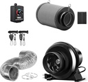 HealSmart 4" Inline Duct Fan 195 CFM, Carbon Filter & 8 Feet Ducting, Rope Hanger, Speed Controller, Ventilation System for Grow Tent Air Circulation