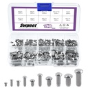 Swpeet 190Pcs M2 M2.5 M3 M4 M5 Solid 304 Stainless Steel Brazier Head Rivets Assortment Kit, Half Round Head Solid Knurled Rivets, Aluminum Rivet Solid Rivets for Repairing Boat, Aircraft
