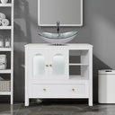 36 Inch White Bathroom Vanity with Water Ripple Design Door, Modern Stylish Cabinet with Silver Boat Glass Sink