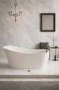 Carver Tubs - Serenity II 69" - Acrylic Freestanding Soaking Bathtub - Chrome Drain with White Modern Curved Slipper Oval Acrylic Fiberglass Tub - Chrome End Drain - 69"L x 33.5"W x 28.75"H