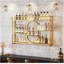 Modern Wine Rack Wall Mounted With Wine Glass Holder,Floating Wall Shelves,Liquor Bottle Display Shelf,Metal Wall Wine Storage Racks,For Bar Wine Cellar Kitchen Home Decor,Black/Gold(Color:Gold