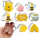 Pack of 8 Bee Cookie Cutter Set – Stainless Steel Bee Beehive Honey Jar Cartoon Bear Flower Hexagon Honeycomb Shaped Cutters for Holiday Bakeware Birthday Honey Party Decoration