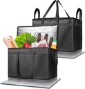 Pack of 2 Insulated Food Delivery Bag with Hard Bottom, XXXL Large Reusable Thermal Cooler Grocery Tote Bag, Commercial Pizza Delivery Box Carrier for Uber Eats, Doordash Essentials, Hot and Cold Food