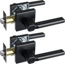 Privacy Door Lever, Heavy Duty Bathroom Bedroom Handle Lock, Keyless Interior Knobs, Matte Black, Reversible for Right&Left Handed, 2Packs