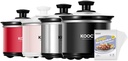 KOOC Small Slow Cooker, 0.65 Quart, Free Liners Included, Upgraded Ceramic Pot, Nutrient Loss Reduction, Sauces, Stews & Dips, Stainless Steel, Black, Round