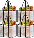 4 Pack Reusable Grocery Bags, Heavy-Duty Shopping Bags with Sturdy Handles, Water-Resistant & Foldable Organizer, Shopping Bags for Groceries, Market, Car Trunk, Multi-Purpose, 42L
