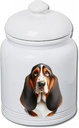 Basset Hound Open Tri - Best of BreedDog and Cat Ceramic Treat Jar 9" Tall Air Tight Seal All White