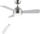 42 Inch Ceiling Fans with Lights and Remote, Modern Brushed Nickel Ceiling Fan with Light, DC Reversible, 6 Speeds, 3CCT, Dimmable, 3 blades, Bedroom, Indoor/Outdoor Patios Use