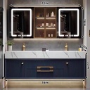 Double Bathroom Vanities with Sink - Floating Solid Wood Bathroom Vanity with Blue Modern Metallic Style & Stripe Style Storage Cabinet | Integrated Ceramic Basin,Led Light(78IN)