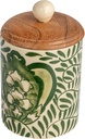 Creative Co-Op, Green Stoneware Canister with Botanical Design and Acacia Wood Lid, Small